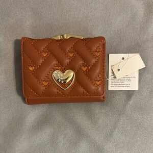 New ~ Cute Gate-fold Wallet Tan with Hearts and Rhinestones